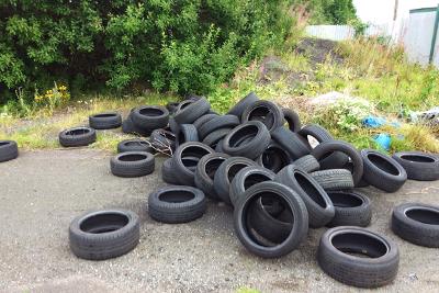 Fly tipped tyres A group of tyres tipped at Pelaw