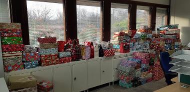Shoe box appeal wrapped gifts