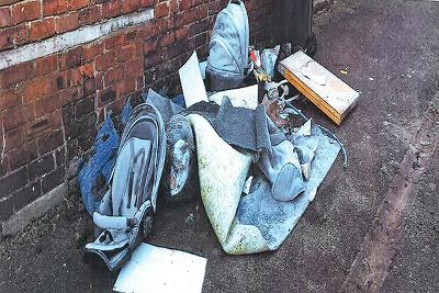 Oxley Sinton fly tip rubbish dumped in back lane