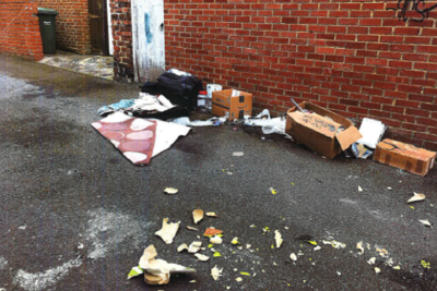 Fly tipping Fly tipping in rear lane between Brinkburn Avenue and Eastbourne Avenue