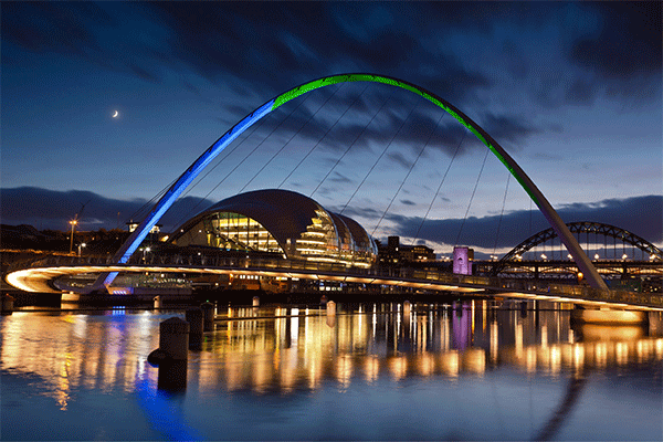 Gateshead Millennium Bridge blue and green
