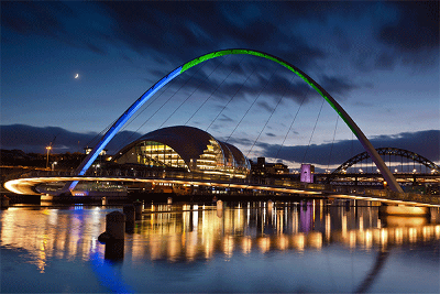 Gateshead Millennium Bridge blue and green