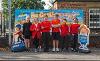 Children posing with road safety cut-out characters