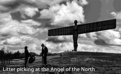 Litter picking at the Angel of the North