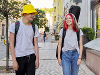 Teenage boy and girl with skateboard
