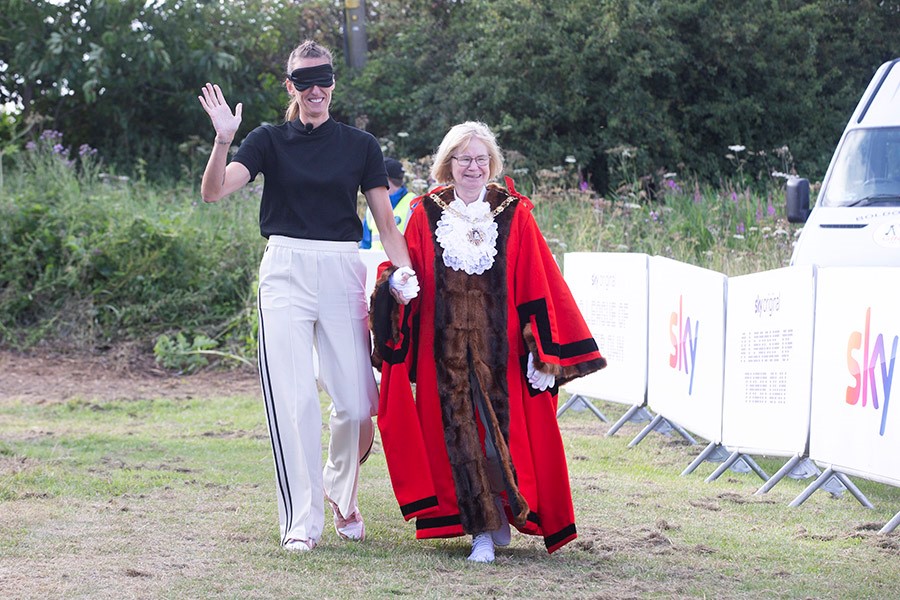 Blindfolded Jill with the Mayor