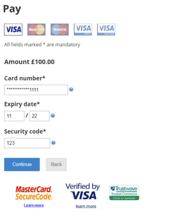 Card details screenshot