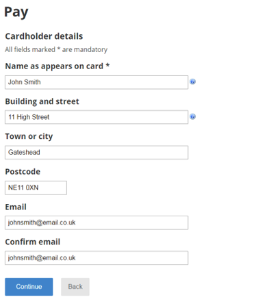 Cardholder details screenshot